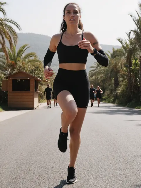 AI photo of a woman with long dark curly hair: coastal road run, made with KREA 2