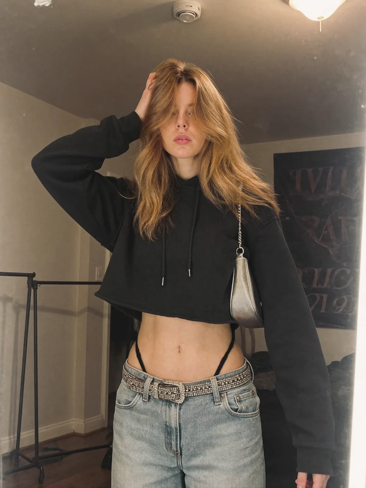 AI photo: crop hoodie and jeans mirror selfie, made with KREA 2