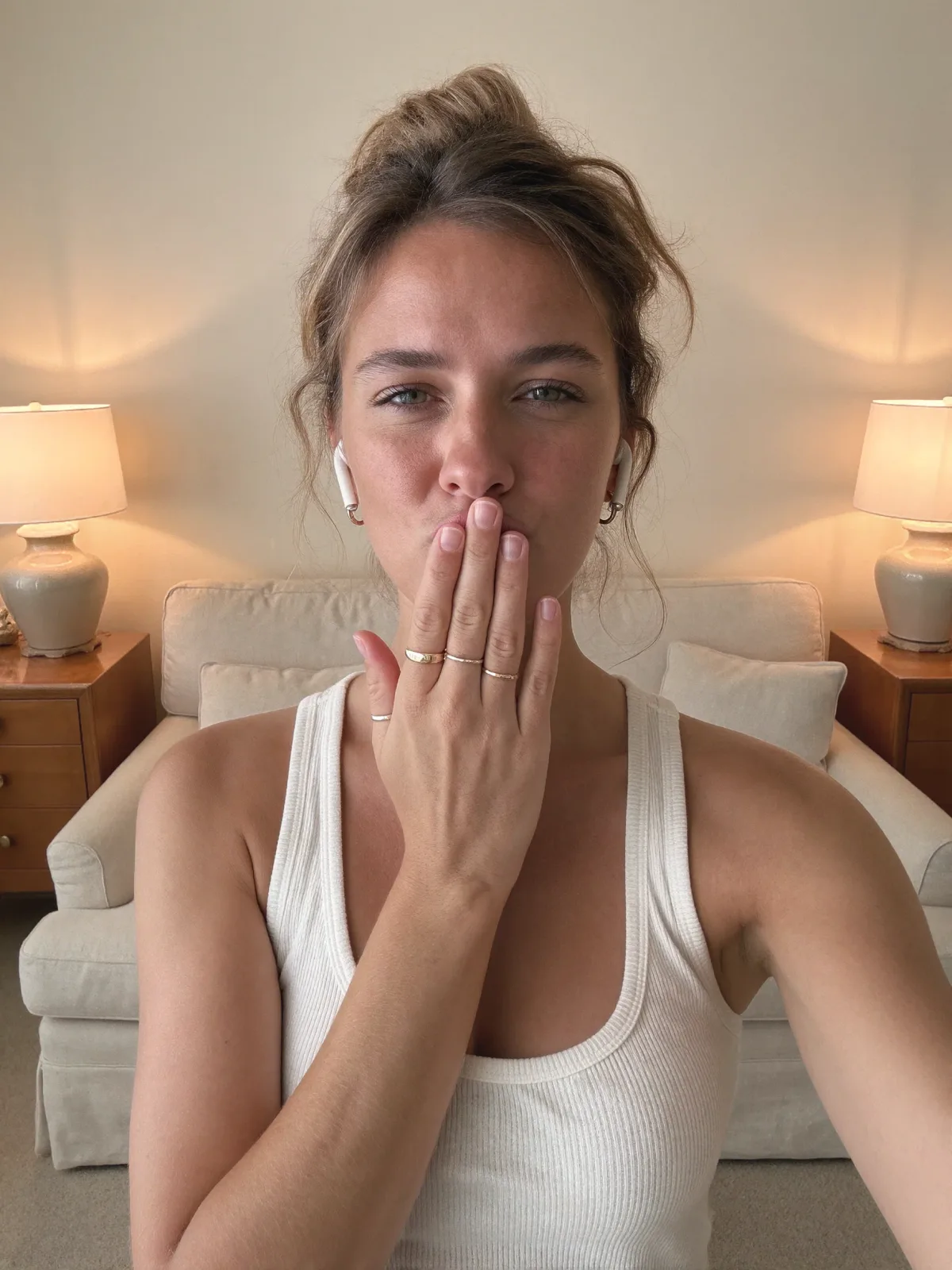 AI photo: morning yawn in a white tank, made with KREA 2