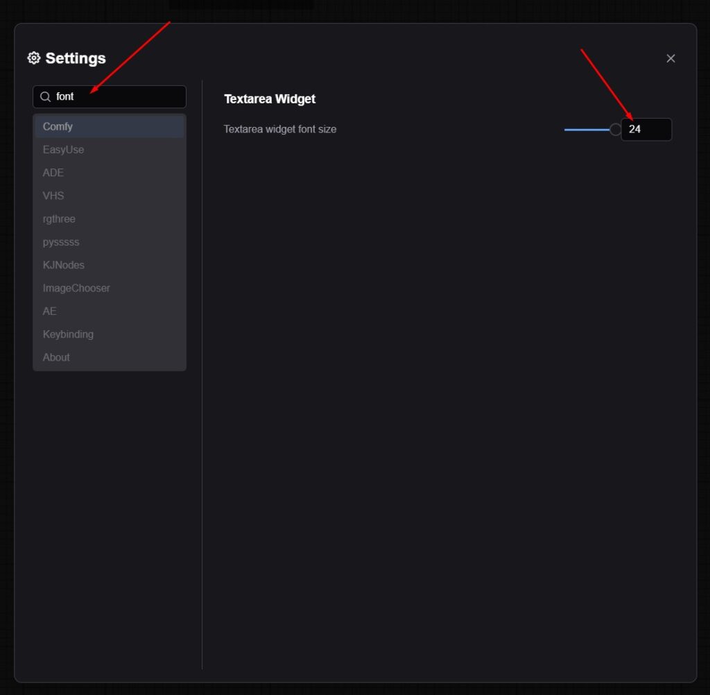 change the font size in ComfyUI 2
